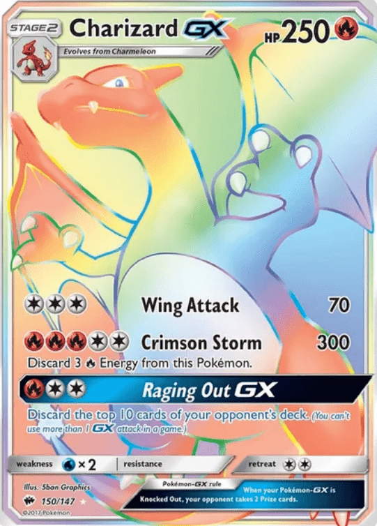 Sun and Moon Burning Shadows Charizard GX Rainbow Secret Rare