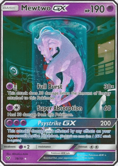 Sun and Moon Shining Legends MewTwo GX Secret Rare 