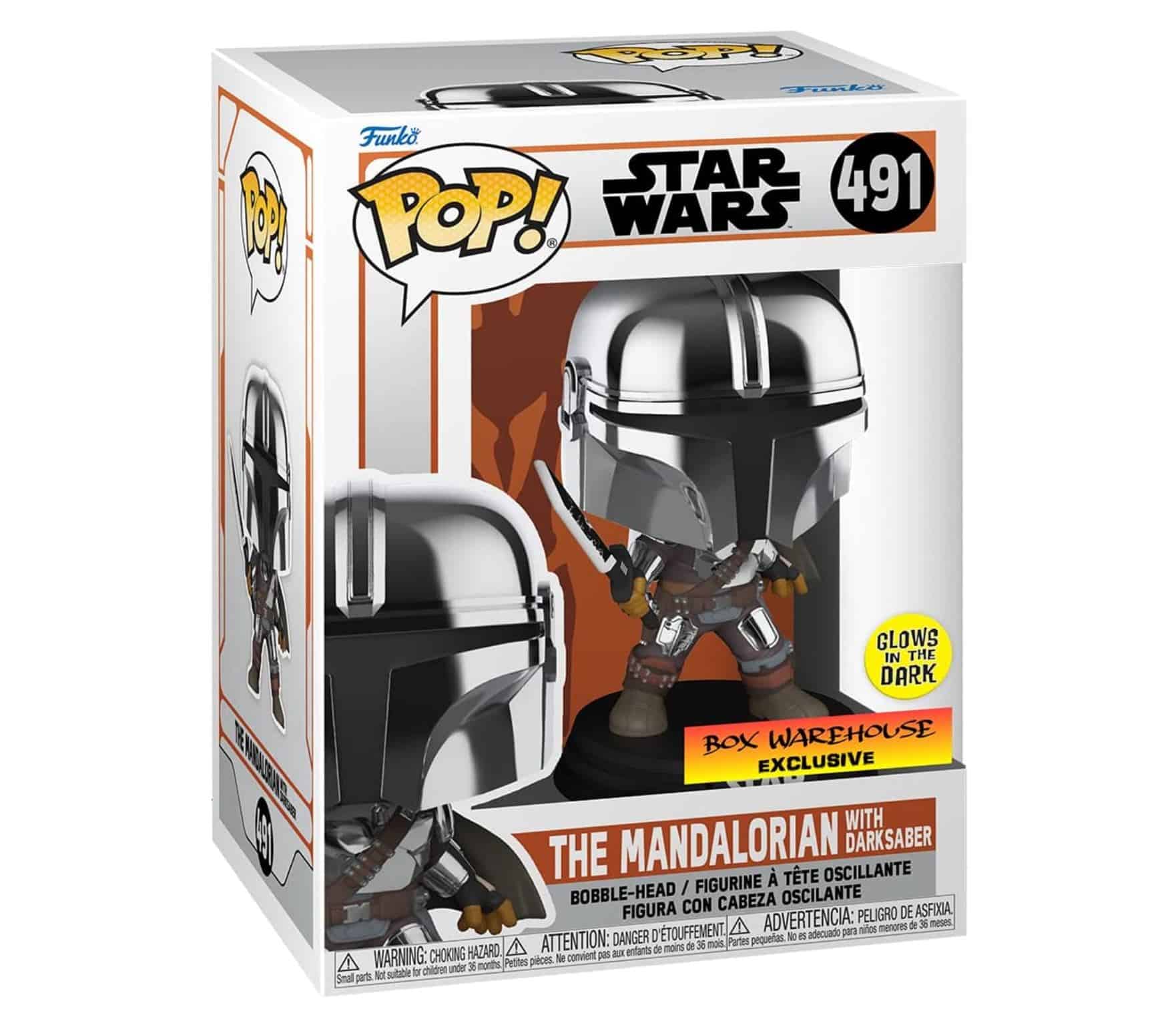 Funko POP! Star Wars Mandalorian with Darksaber (Chrome & Glow in The Dark), Exclusive