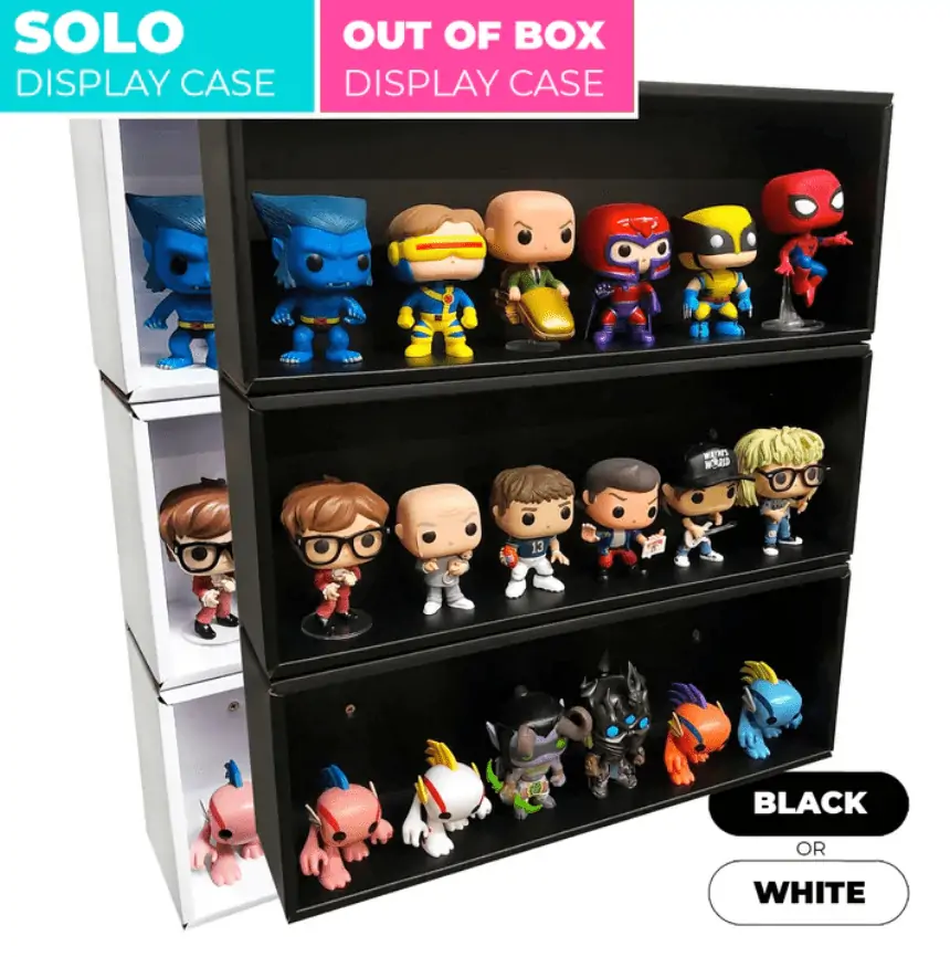 display geek's out-of-box single row display case - wall mountable cardboard & stackable funko pop display