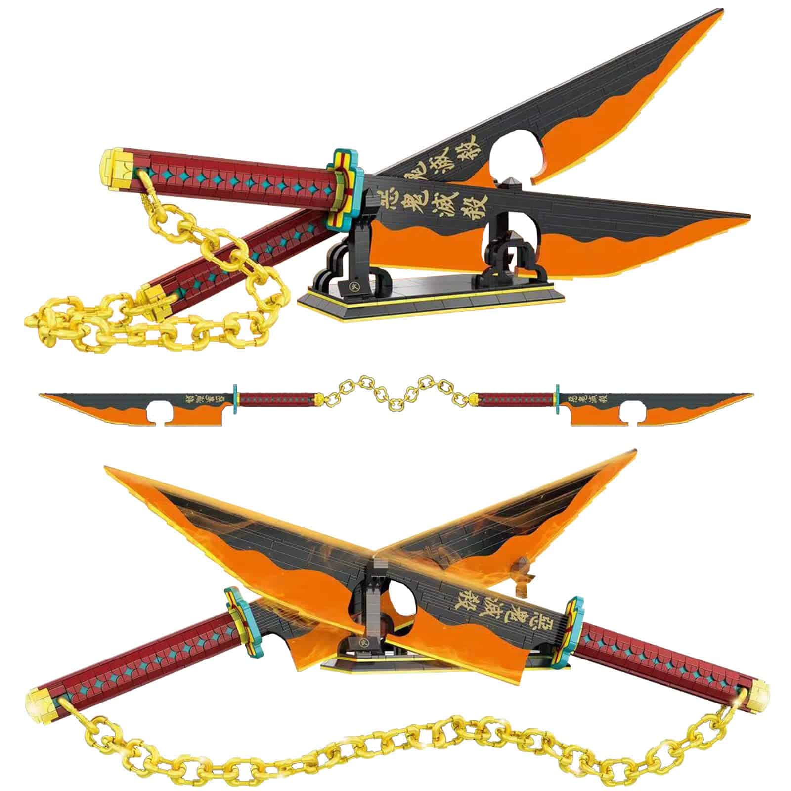 Demon Slayer Sword, 82in Double Blade Tengen Uzui Sword Building Block with Stand, Handmade Cosplay Anime Sword Toy Building Set for Collecting and Gifting 1478Pcs 