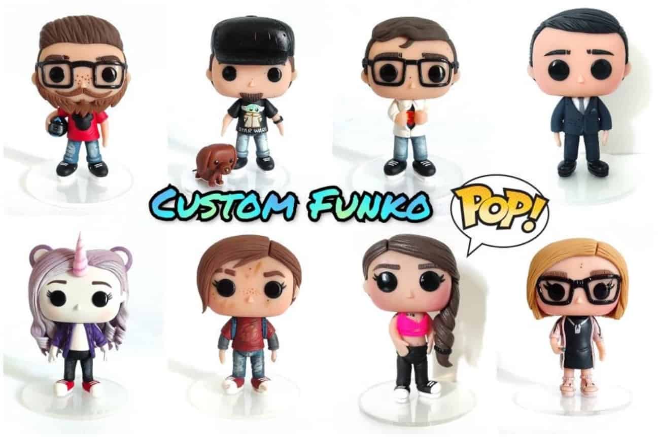 eight custom handmade clay-based funko pops